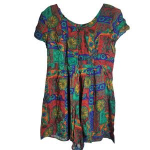 Vintage Joni Blair Romper Floral Womens 13/14 Shoulder Pads Pockets 100% Rayon